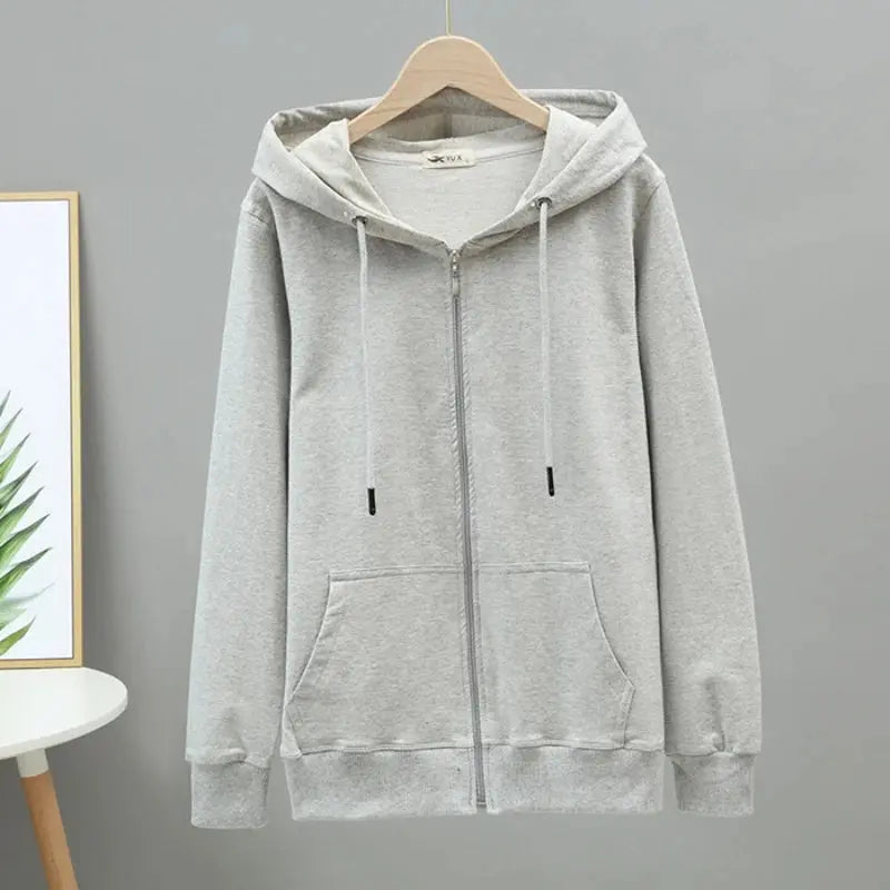 Korean Loose 5Xl Women Pure Cotton Hoodies Fashion Oversize Long Sleeve Solid Zipper Sweatshirt High Quality Autumn Tops