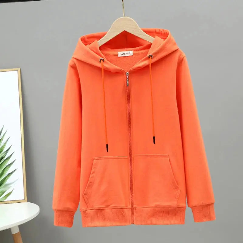 Korean Loose 5Xl Women Pure Cotton Hoodies Fashion Oversize Long Sleeve Solid Zipper Sweatshirt High Quality Autumn Tops