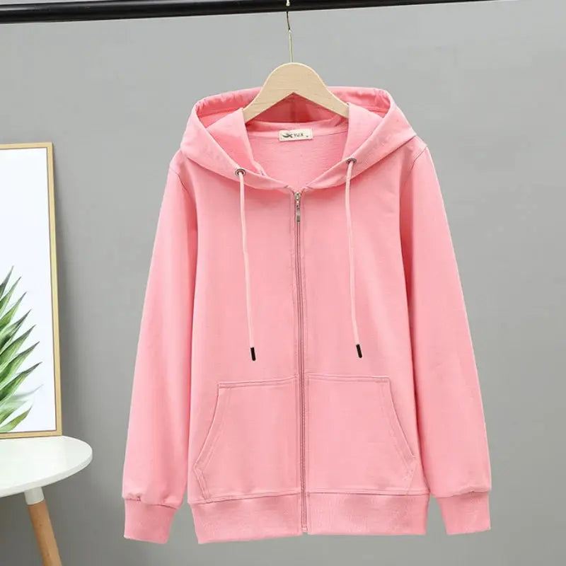 Korean Loose 5Xl Women Pure Cotton Hoodies Fashion Oversize Long Sleeve Solid Zipper Sweatshirt High Quality Autumn Tops