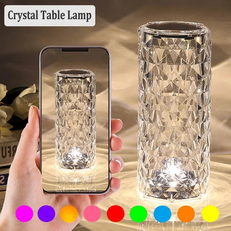 LED Crystal Table Lamp Romantic Rose Night Light 16 Color Atmosphere Light Touch Adjustable Night Light for Bedroom Bar Decorate