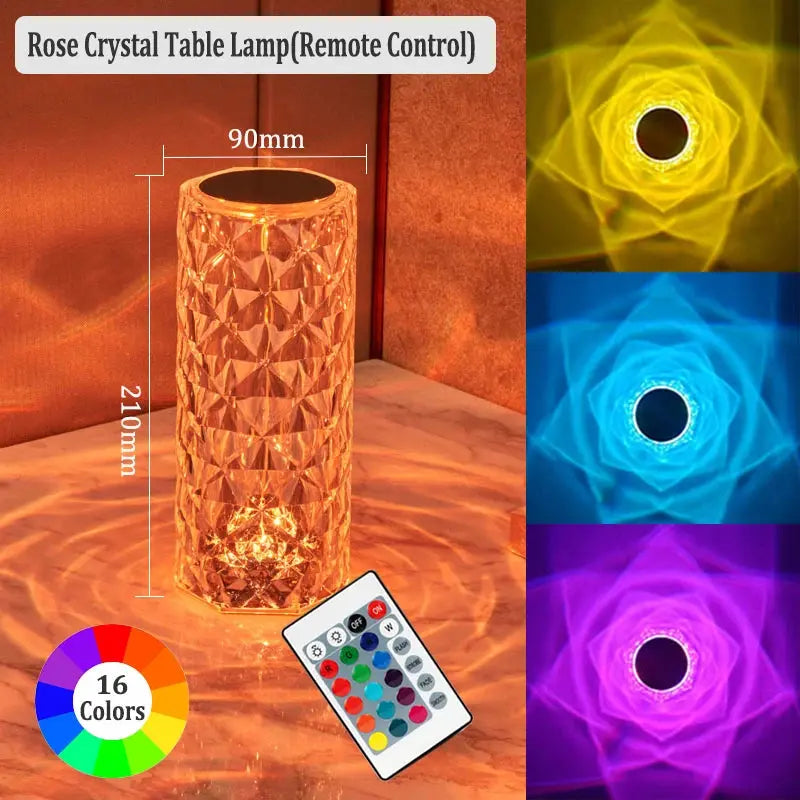 LED Crystal Table Lamp Romantic Rose Night Light 16 Color Atmosphere Light Touch Adjustable Night Light for Bedroom Bar Decorate