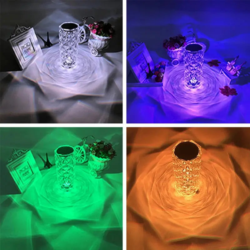 LED Crystal Table Lamp Romantic Rose Night Light 16 Color Atmosphere Light Touch Adjustable Night Light for Bedroom Bar Decorate