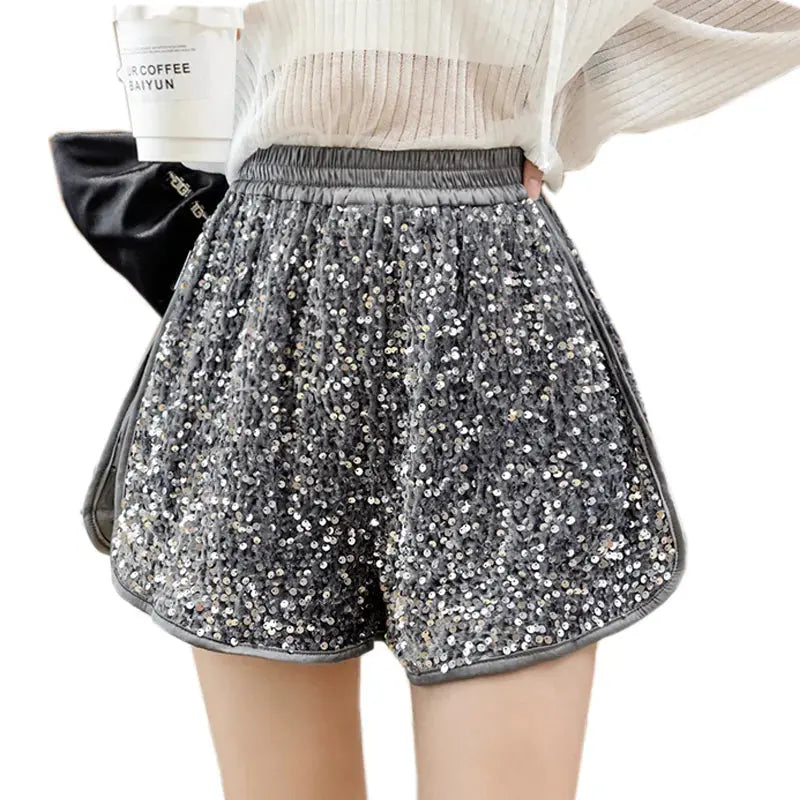 Lady Korean Fashion High Wasited Sequins Splicing Shorts Women Casual Girls Cute Sexy Glittering Booty Shorts Female Outerwear - Couture Cozy