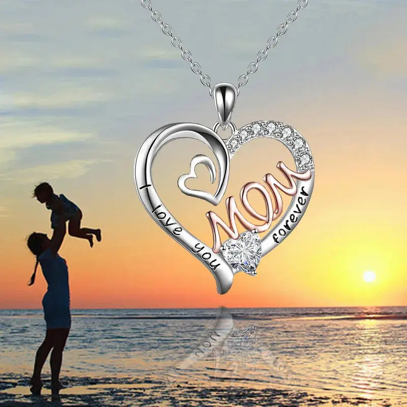 Luxury Designer Jewelry Heart Mom Double Love Mother Necklace for Women Zircon Initial Pendant Chain Necklace Mothers Day Gift