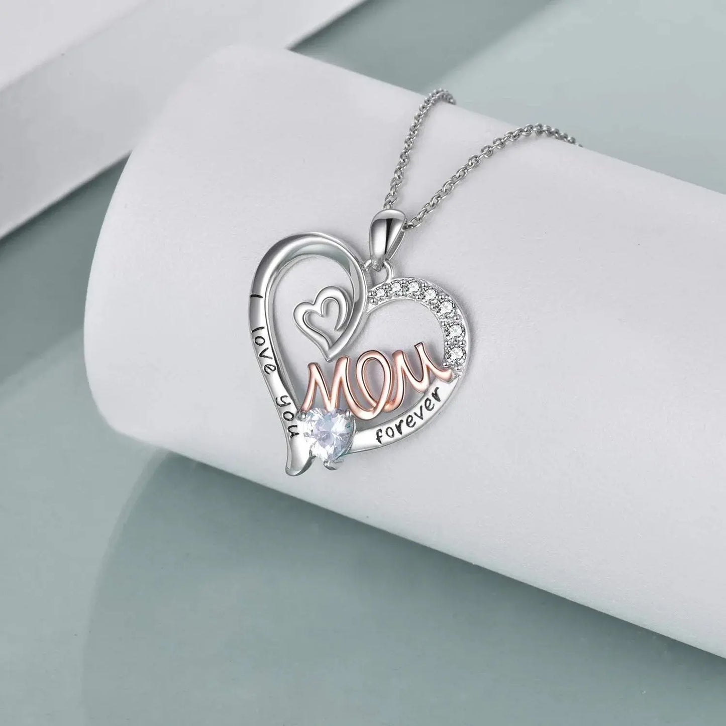 Luxury Designer Jewelry Heart Mom Double Love Mother Necklace for Women Zircon Initial Pendant Chain Necklace Mothers Day Gift