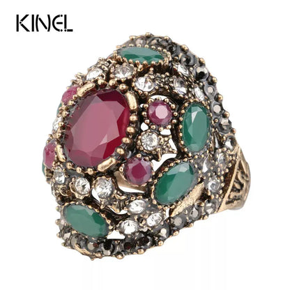 Luxury Turkish Jewelery Colorful Resin Ring Color Ancient Gold Vintage Wedding Rings For Women Crystal Accessories Gift - Couture Cozy