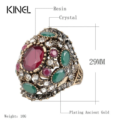 Luxury Turkish Jewelery Colorful Resin Ring Color Ancient Gold Vintage Wedding Rings For Women Crystal Accessories Gift - Couture Cozy