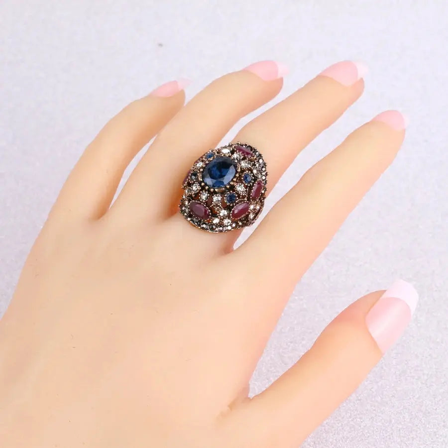 Luxury Turkish Jewelery Colorful Resin Ring Color Ancient Gold Vintage Wedding Rings For Women Crystal Accessories Gift - Couture Cozy