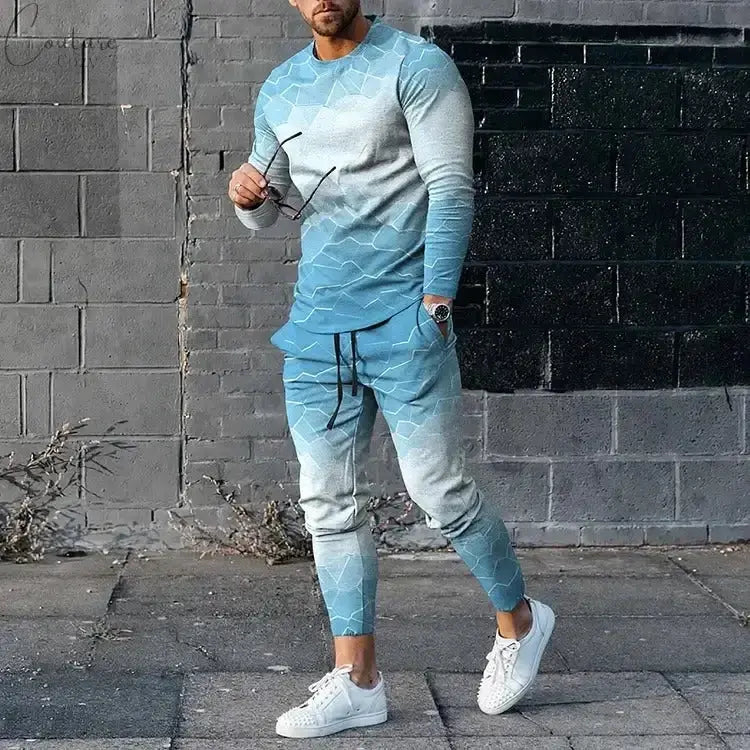 Men's Long Sleeve T-shirts and Pants Two Piece Geometry Fashion 3D Printed Men's Sets Casual Suit nike tech fleece Couture Cozy