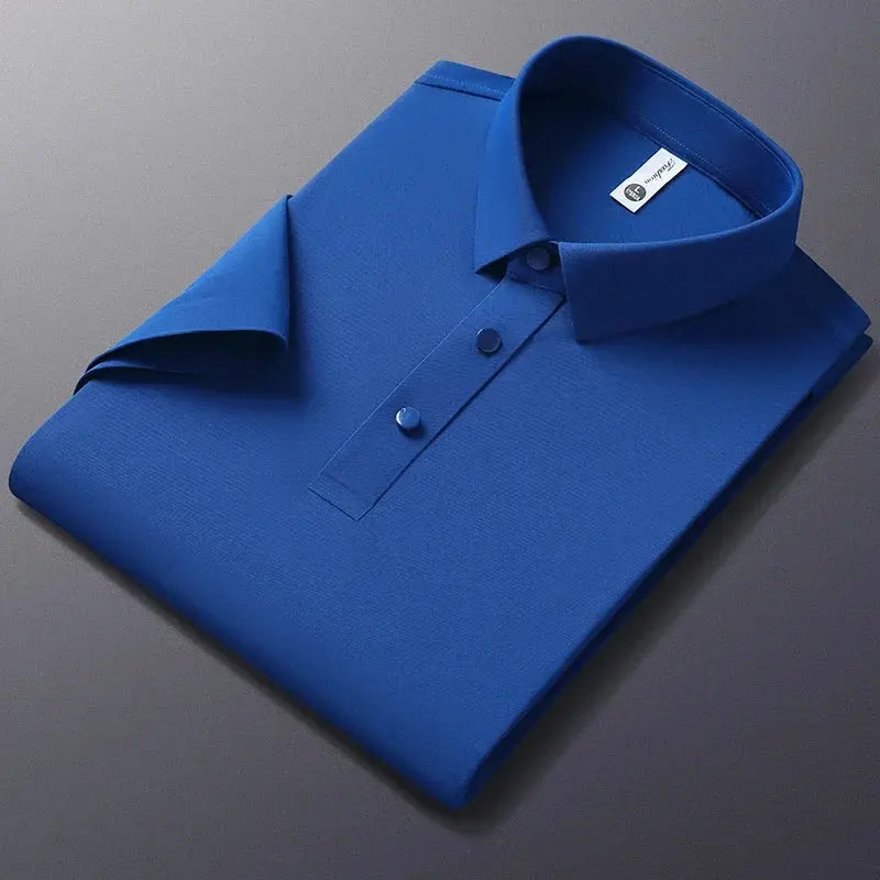 Men's Seamless Ice Silk Short-Sleeved T-shirt, Lapel Polo Shirt, Thin Monochromatic, Casual Business Half-Sleeved T-shirt, Summe