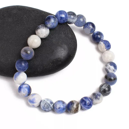 Natural Sodalite Beads Bracelet 4 6 8 10 12mm Size White Blue Veins Stone Elastic Beaded Bracelets Women Men Fashion Jewelery