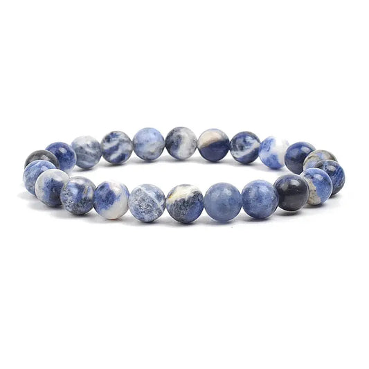 Natural Sodalite Beads Bracelet 4 6 8 10 12mm Size White Blue Veins Stone Elastic Beaded Bracelets Women Men Fashion Jewelery