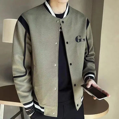 New Spring and Autumn Fashion Brand Splice Korean Version Trendy and Handsome Relaxed Casual Jacket Lapel Versatile Men's Jacket Couture Cozy