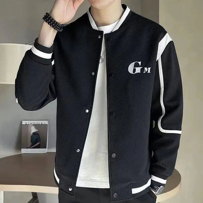 New Spring and Autumn Fashion Brand Splice Korean Version Trendy and Handsome Relaxed Casual Jacket Lapel Versatile Men's Jacket Couture Cozy