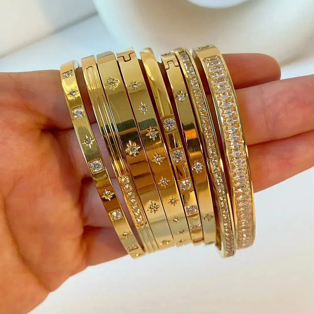 Custom jewelry Cubic Zirconia Bangles Stainless Steel Bracelets Tarnish Free  Jewelry for Women Factory Wholesales Customize