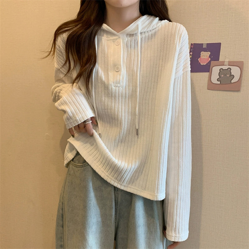 Women's Clothing Long Sleeves Spring New Arrival Loose-Fit Hide Meat T-Shirt