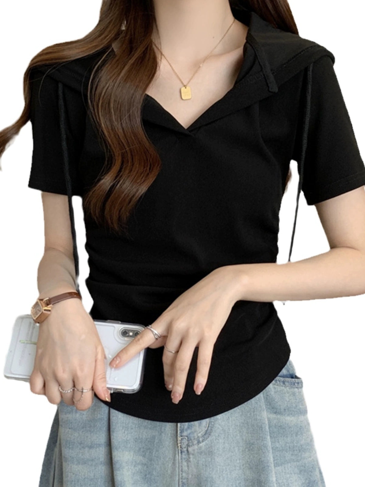 Women's Clothing Niche Design Slim Fit Short Sleeve T-shirt Top