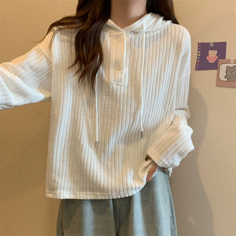 Women's Clothing Long Sleeves Spring New Arrival Loose-Fit Hide Meat T-Shirt