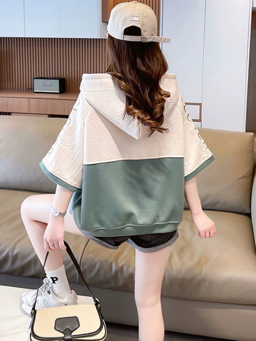 Design Sense Hood Short sleeve T-shirt Women's Summer Wear 2024 New Small Contrast Color Plus size Loose Short Top Fashion