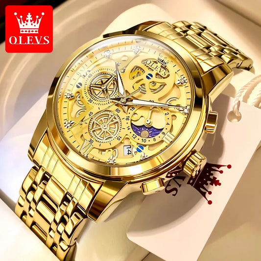 Luxury Watch Top Brand Luxury Original Waterproof Quartz Watch for Man Gold Skeleton Style 24 Hour Day Night New