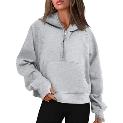 Oversized Scuba Half-Zip Hoodie Waist Length Jackets Sweatshirts Soft Thumbholes Leisure Yoga Coat for Winter Couture Cozy