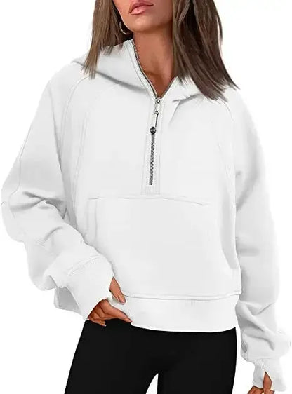 Oversized Scuba Half-Zip Hoodie Waist Length Jackets Sweatshirts Soft Thumbholes Leisure Yoga Coat for Winter Couture Cozy