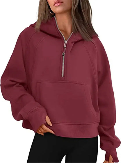 Oversized Scuba Half-Zip Hoodie Waist Length Jackets Sweatshirts Soft Thumbholes Leisure Yoga Coat for Winter Couture Cozy