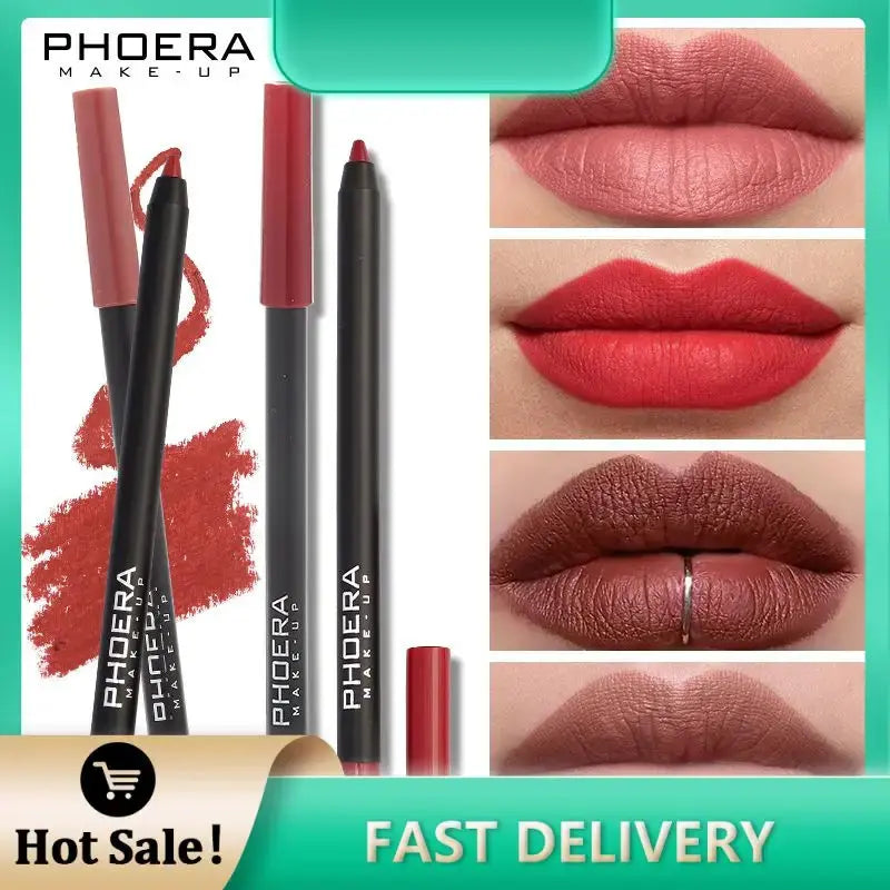 PHOERA 13 Colors Matte Lip Liner Lipstick Pencil Makeup Sexy Red Contour Tint Lipstick Cosmetic Waterproof Non-stick Cup Make Up