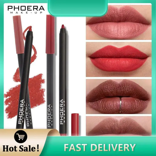 PHOERA 13 Colors Matte Lip Liner Lipstick Pencil Makeup Sexy Red Contour Tint Lipstick Cosmetic Waterproof Non-stick Cup Make Up