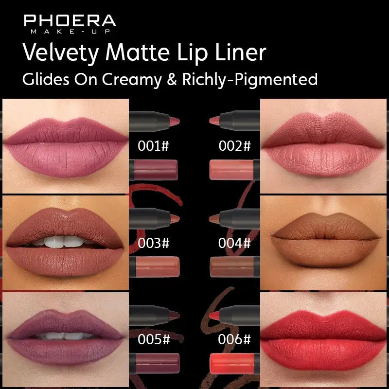 PHOERA 13 Colors Matte Lip Liner Lipstick Pencil Makeup Sexy Red Contour Tint Lipstick Cosmetic Waterproof Non-stick Cup Make Up