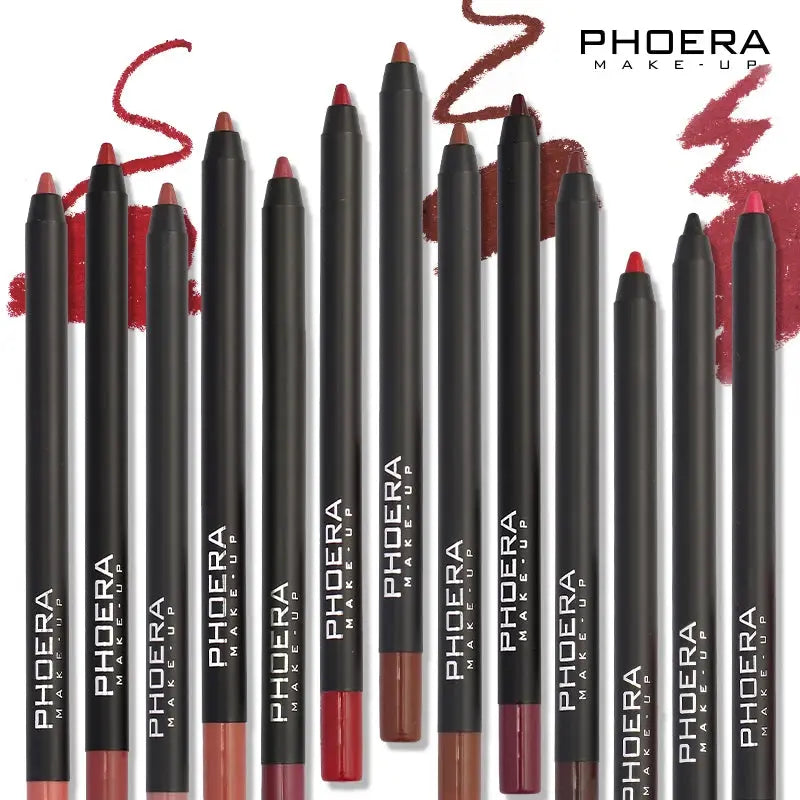 PHOERA 13 Colors Matte Lip Liner Lipstick Pencil Makeup Sexy Red Contour Tint Lipstick Cosmetic Waterproof Non-stick Cup Make Up