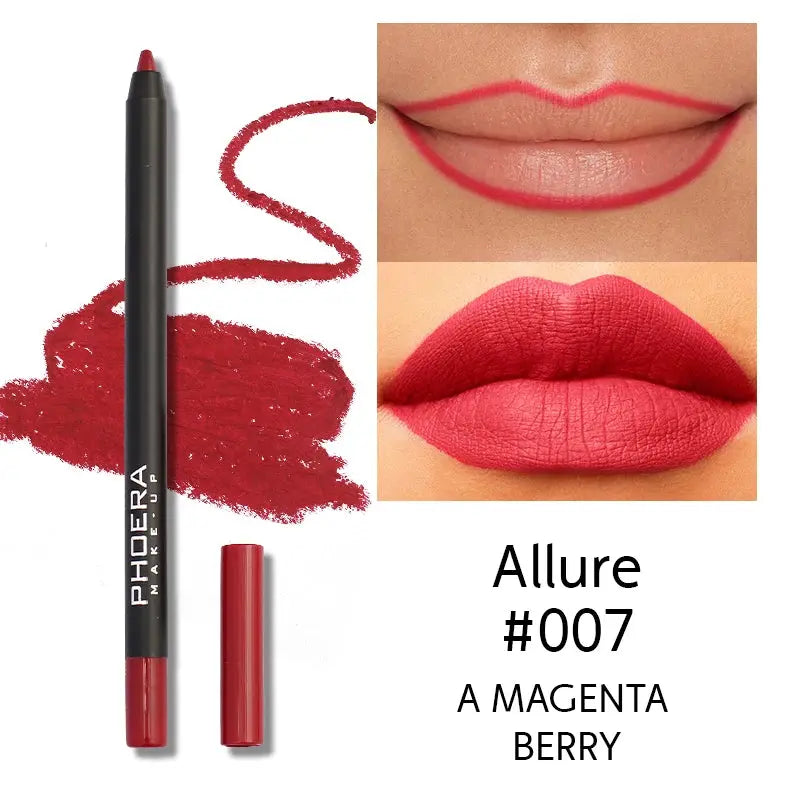 PHOERA 13 Colors Matte Lip Liner Lipstick Pencil Makeup Sexy Red Contour Tint Lipstick Cosmetic Waterproof Non-stick Cup Make Up