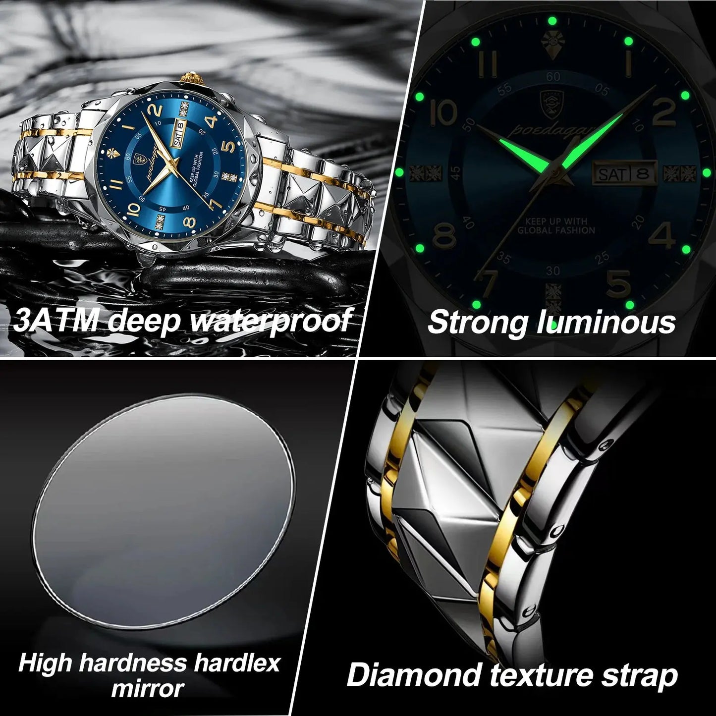 POEDAGAR Luxury Men Quartz Watch Waterproof Date Week Luminous Wristwatch Stainless Steel Men's Watches Male Clock Sports Reloj Couture Cozy