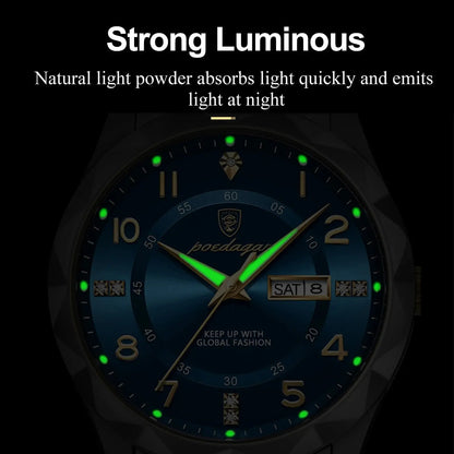 POEDAGAR Luxury Men Quartz Watch Waterproof Date Week Luminous Wristwatch Stainless Steel Men's Watches Male Clock Sports Reloj Couture Cozy