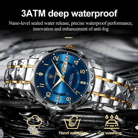 luxury men watch Waterproof Date Week Luminous Wristwatch Stainless Steel Men's Watches Male Clock Sports Reloj