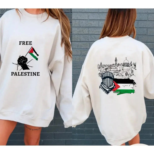 Palestinian Hoodie Kufia Sweater Palestinian Art Sweater Movement Waving Flag Jumper Gaza Round Neck Palestinian Flag Hoodies Couture Cozy