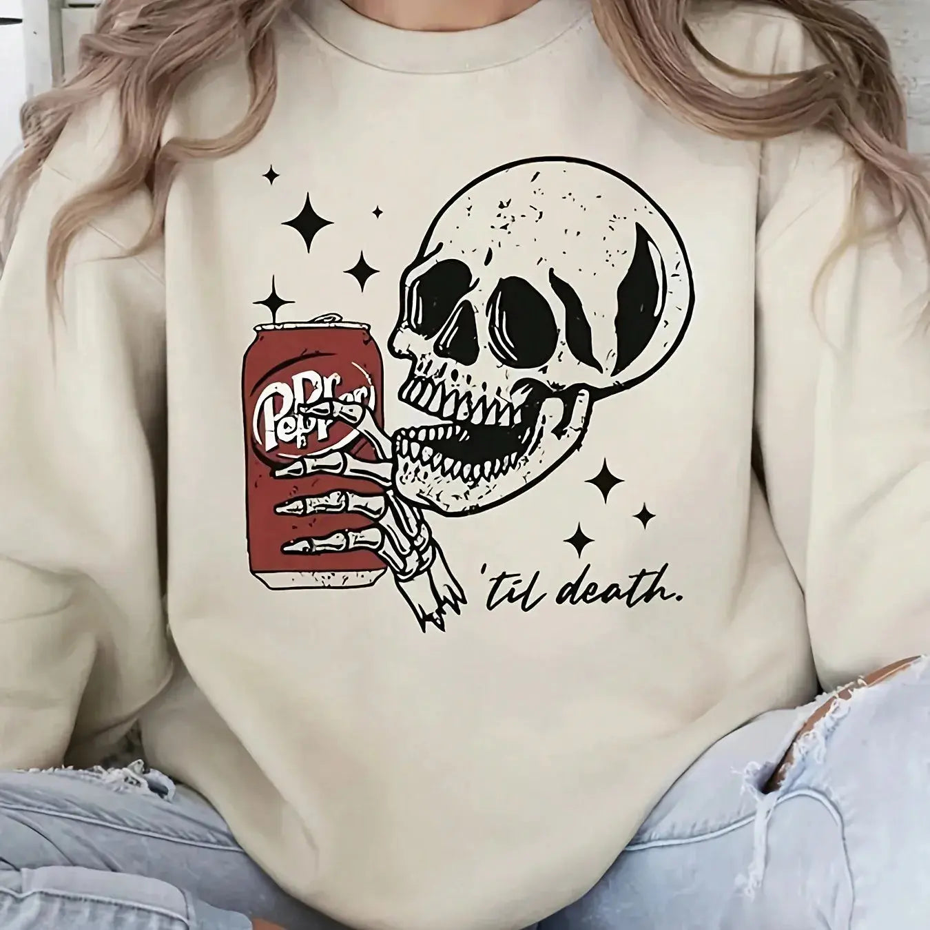 Plus Size Women's Round Neck Long Sleeved Loose Fitting Pullover for Halloween Ghost and Eerie Style Fashionable Casual Pullover Couture Cozy