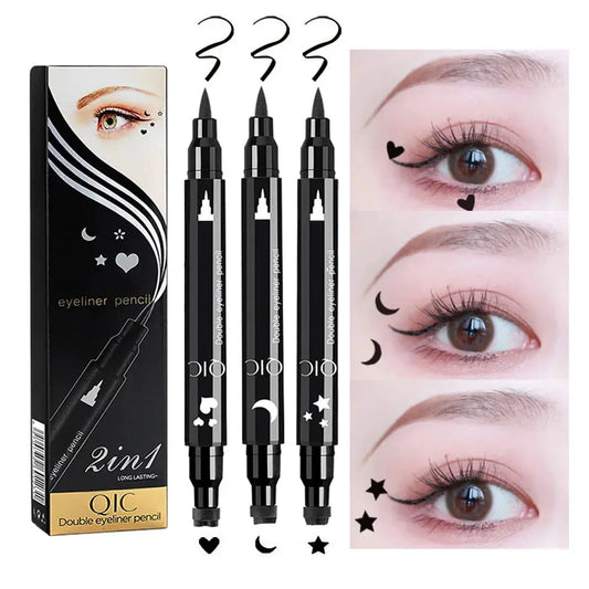 QIC Star Moon Heart Seal Eye Liner Set Makeup Eyeliner Stamp Double-Headed Waterproof Template Make Up Cosmetics Tool Pen