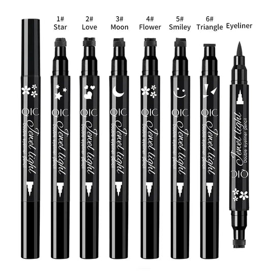 QIC Star Moon Heart Seal Eye Liner Set Makeup Eyeliner Stamp Double-Headed Waterproof Template Make Up Cosmetics Tool Pen