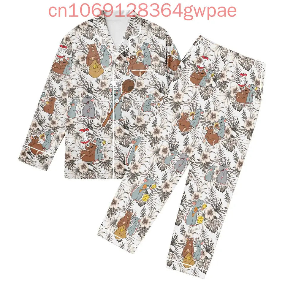 2025 New Disney Ratatouille Pajama Set Disney Halloween Casual Men's and Women's Long Sleeve Shirt Pajama Set Couture Cozy