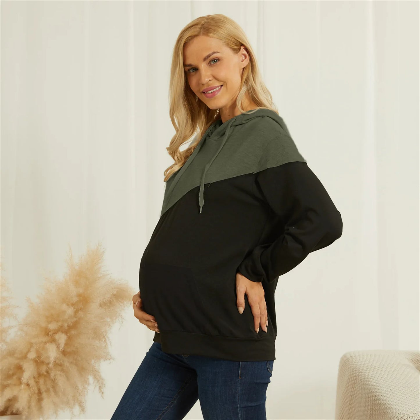 PatPat Supplies for Pregnant Women Pregnancy Maternity Clothes Nursing Warm Long-sleeve Drawstring Sweatshirt