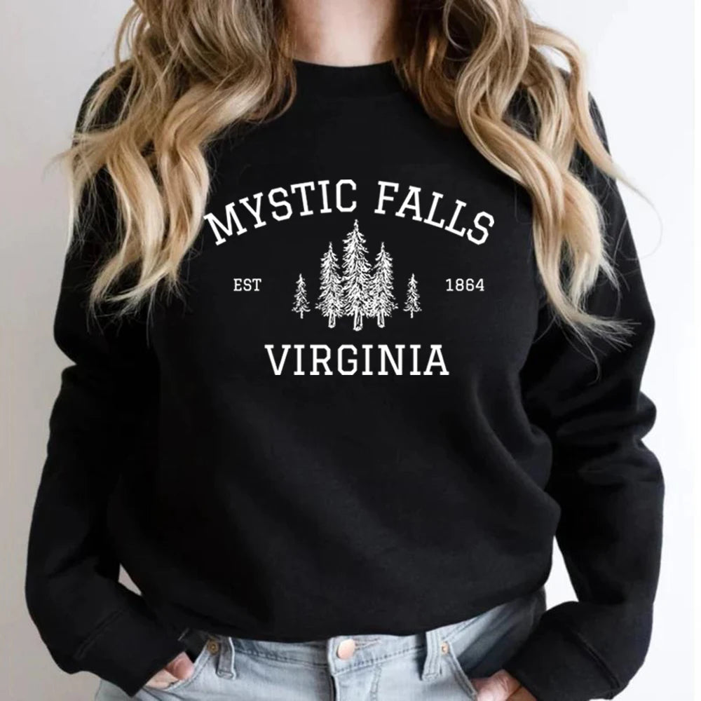 Mystic Falls Virginia Sweatshirt Vampire Fan Sweater Salvatore Brothers Hoodie Unisex Long Sleeve Sweatshirts Casual Pullovers