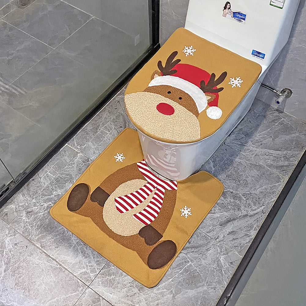 Christmas Toilet Cover Set Deer Toilet Cover Soft Snowman Toilet Cover Christmas Bathroom Decor Toilet Seat Cover and Rug Set Couture Cozy