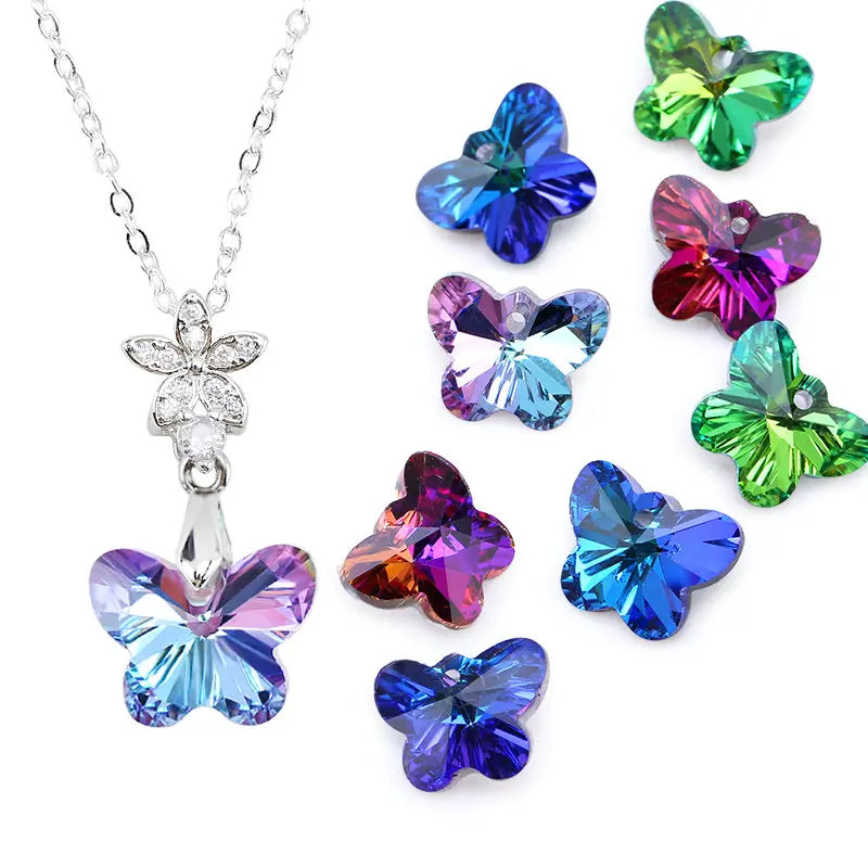 10pcs14mm New Butterfly Pendant Beads Glass butterfly Charms Gems Crystal for Fashion Women DIY Jewelery Making Earring Necklace