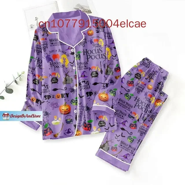 Disney Halloween Hocus Pocus Pajama Set Casual Men's and Women's Long Sleeve Shirt Pajama Set Couture Cozy