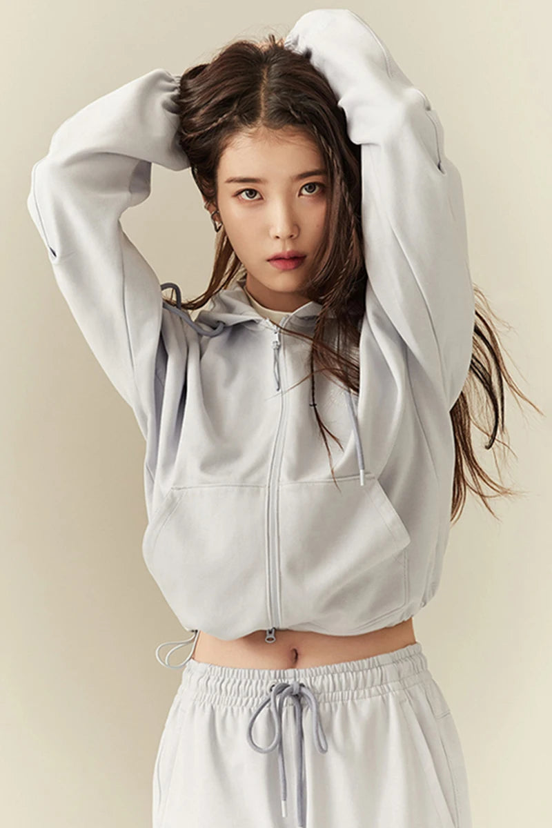 Kpop IU Winter Slim Two Piece Sets Women Tracksuit Autumn Trouser Suits Female Sweatshirt Solid Zipper Sports Hoodie Sportswear Couture Cozy