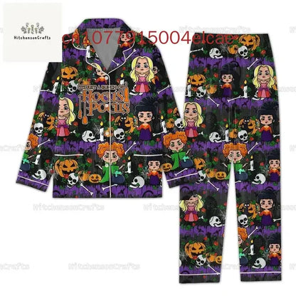 Disney Halloween Hocus Pocus Pajama Set Casual Men's and Women's Long Sleeve Shirt Pajama Set Couture Cozy