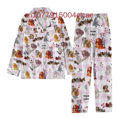 2024 New Disney Lady and the Tramp Pajama3D Printed Casual Men's and Women's Long Sleeve Shirt Pajama Set Couture Cozy