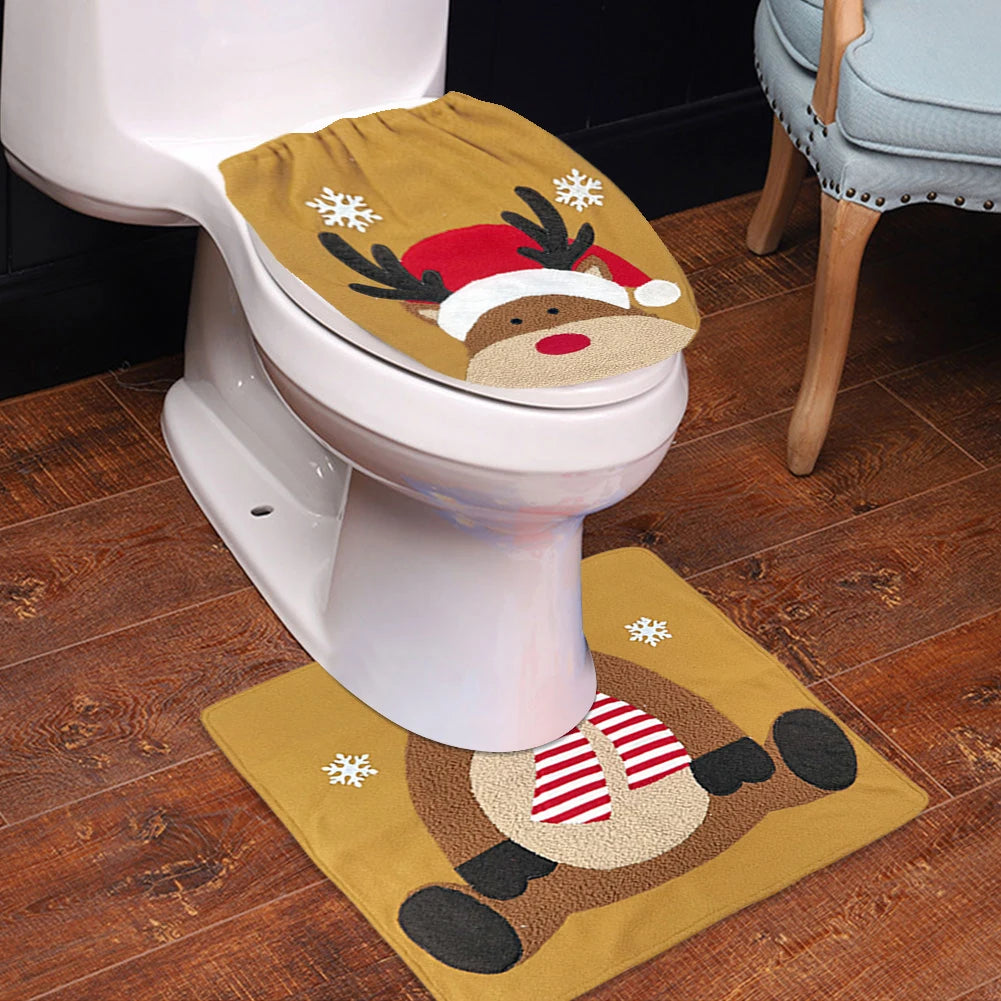 Christmas Toilet Cover Set Deer Toilet Cover Soft Snowman Toilet Cover Christmas Bathroom Decor Toilet Seat Cover and Rug Set Couture Cozy