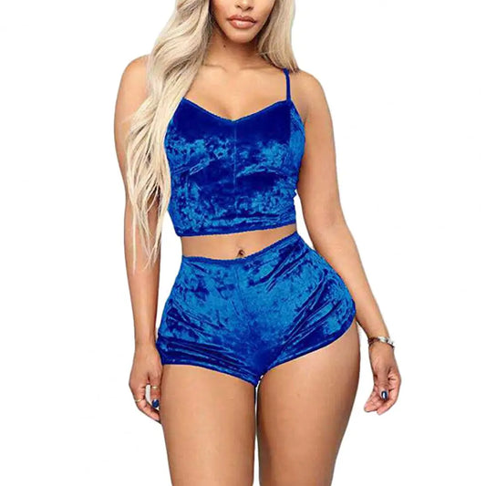 Women Sleepwear Set Sports Shorts 2 Piece Spaghetti Strap Solid Color Backless Pajama Valentines Day Gift Summer Pajama Sets Couture Cozy